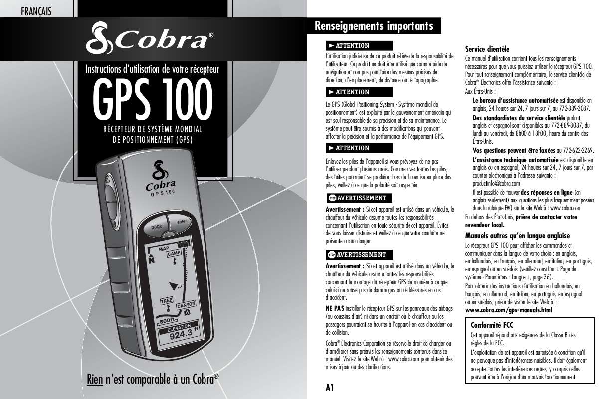 Guide utilisation COBRA GPS 100  de la marque COBRA