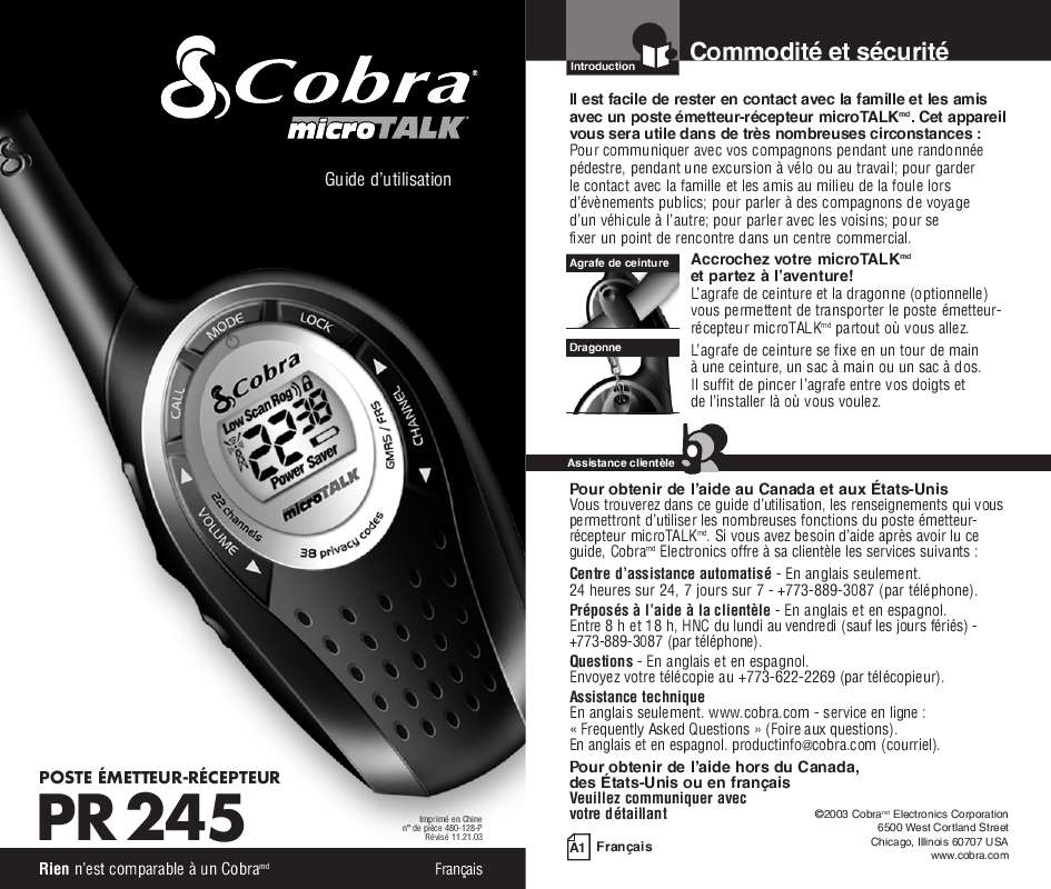 Guide utilisation COBRA PR 245  de la marque COBRA