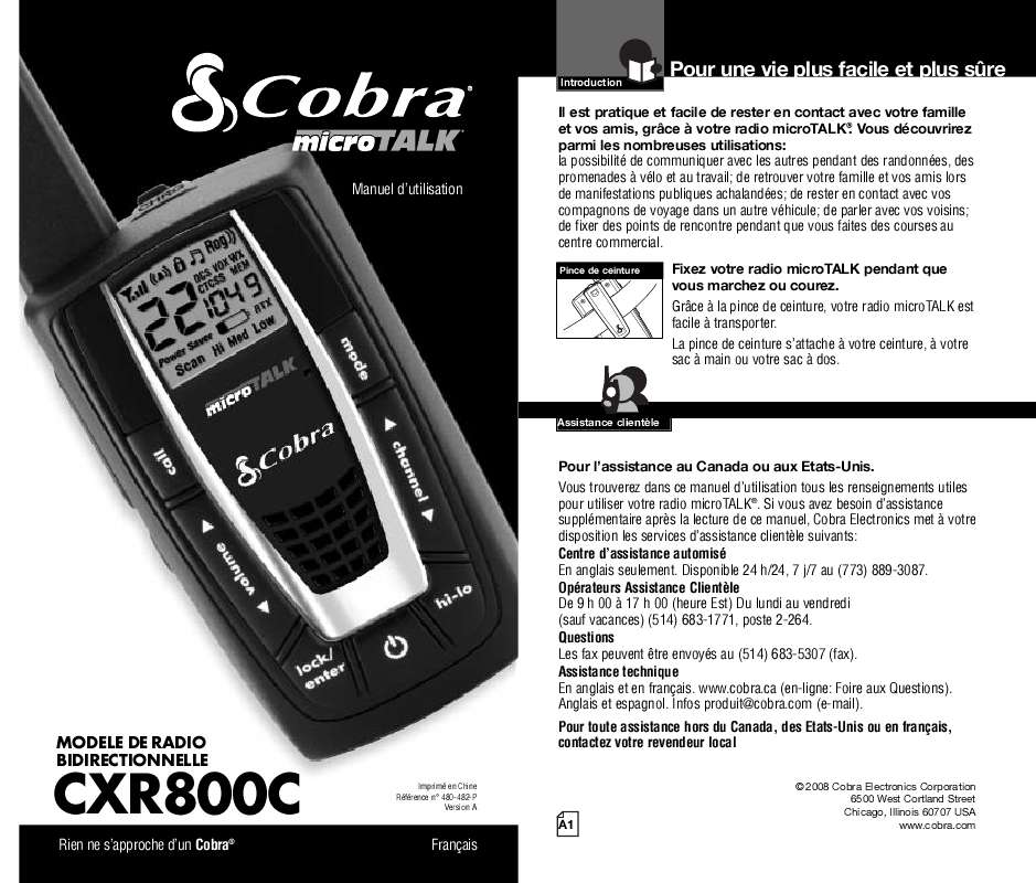 Guide utilisation COBRA CXR800C  de la marque COBRA