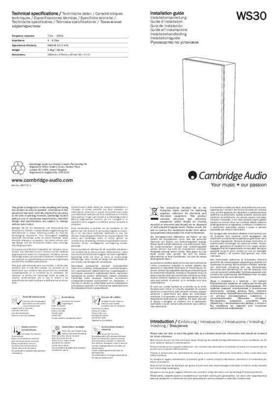 Guide utilisation CAMBRIDGE AUDIO WS30  de la marque CAMBRIDGE AUDIO