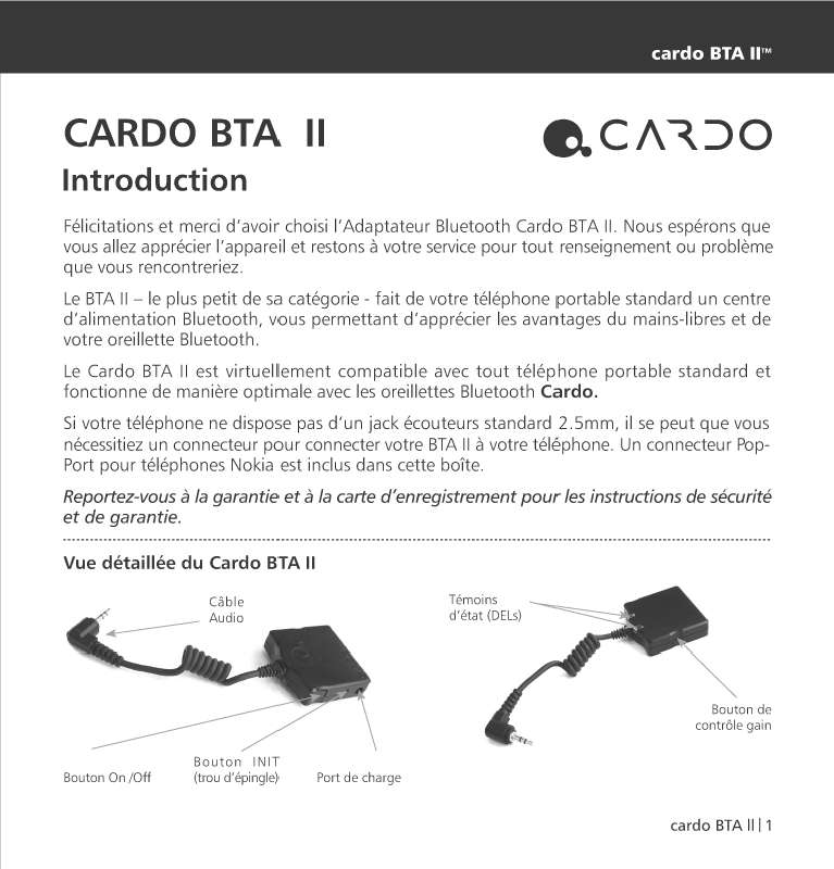 Guide utilisation CARDO BTA II  de la marque CARDO