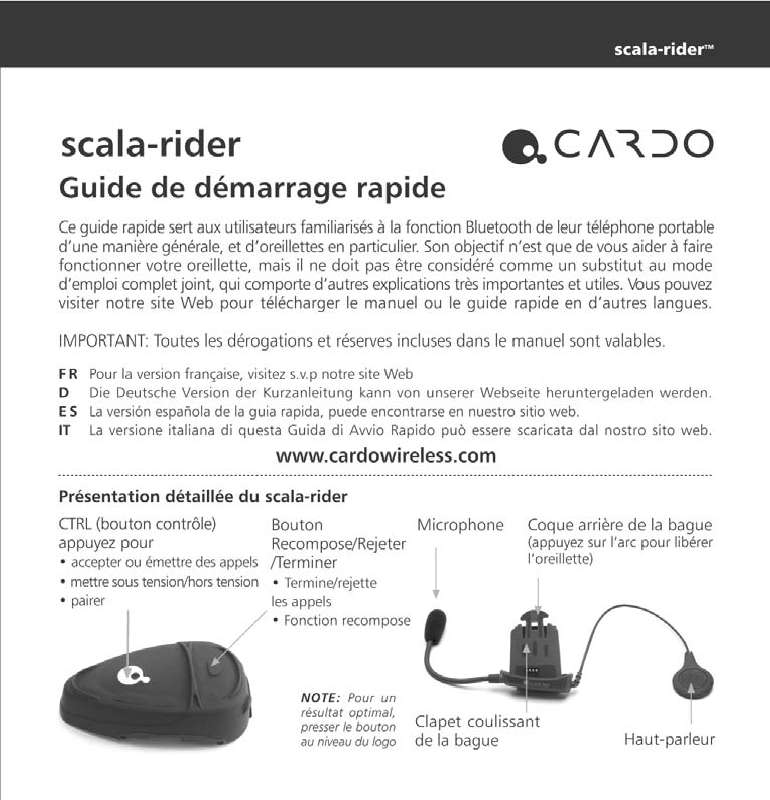 Guide utilisation CARDO SCALA-RIDER  de la marque CARDO
