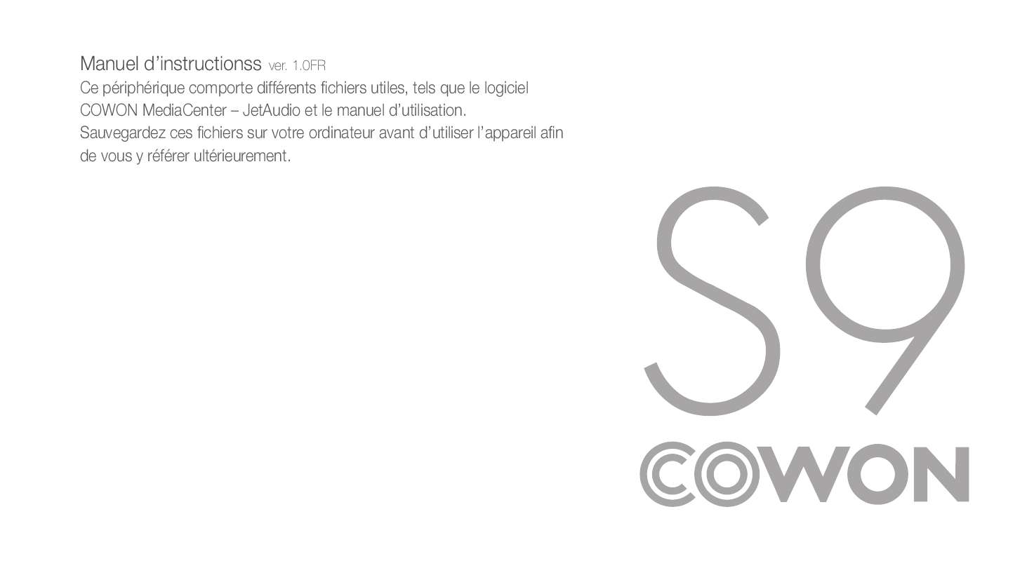 Guide utilisation COWON S9  de la marque COWON