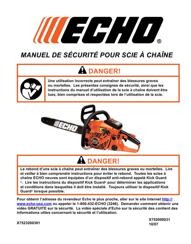 Guide utilisation ECHO CHAIN SAW  de la marque ECHO