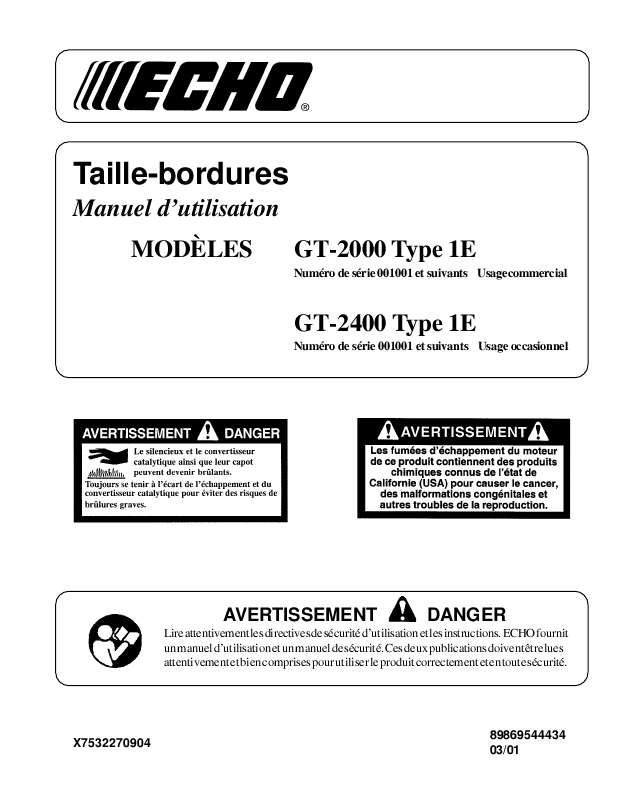Guide utilisation ECHO GT-2000 TYPE 1E  de la marque ECHO