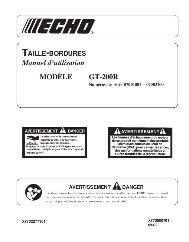 Guide utilisation ECHO GT-200R  de la marque ECHO