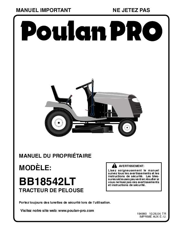 Guide utilisation  POULAN BB18542LT  de la marque POULAN