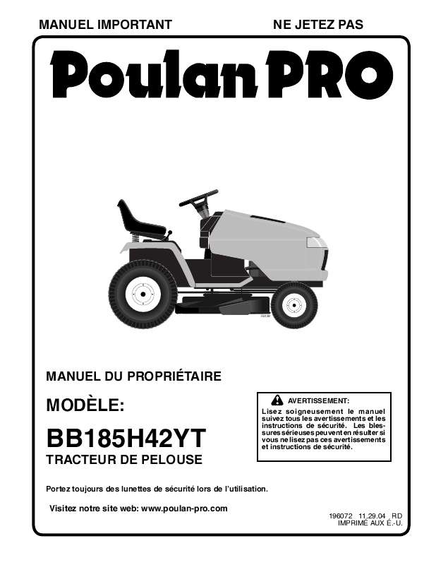 Guide utilisation  POULAN BB185H42Y  de la marque POULAN
