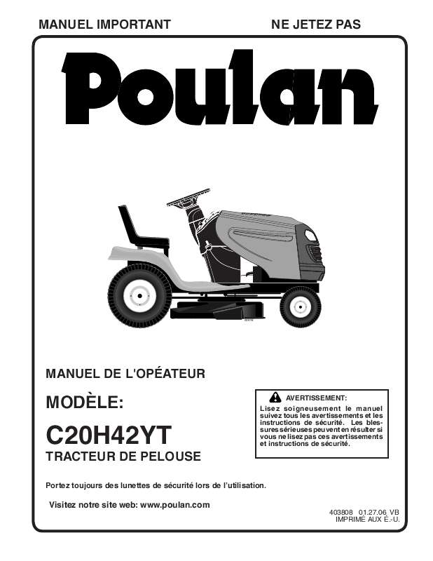 Guide utilisation  POULAN C20H42YT  de la marque POULAN