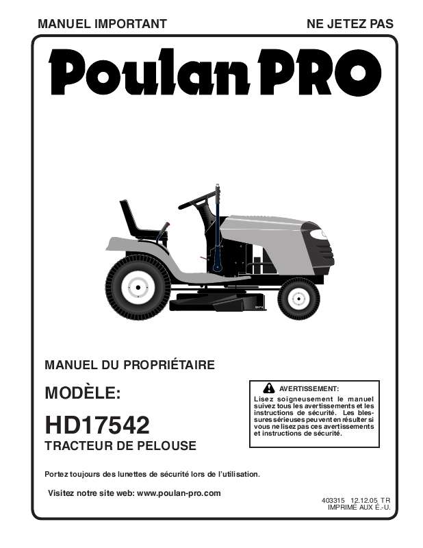 Guide utilisation  POULAN HD17542  de la marque POULAN