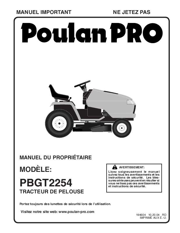 Guide utilisation  POULAN PBGT2254  de la marque POULAN