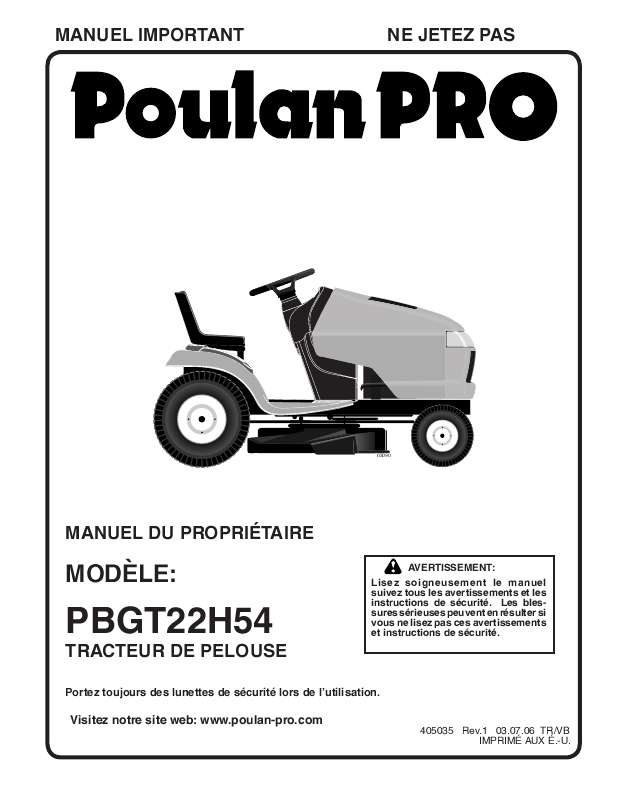 Guide utilisation  POULAN PBGT22H54  de la marque POULAN