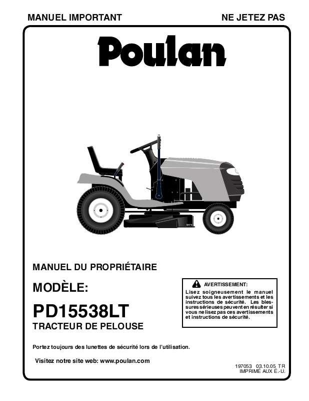 Guide utilisation  POULAN PD15538LT  de la marque POULAN