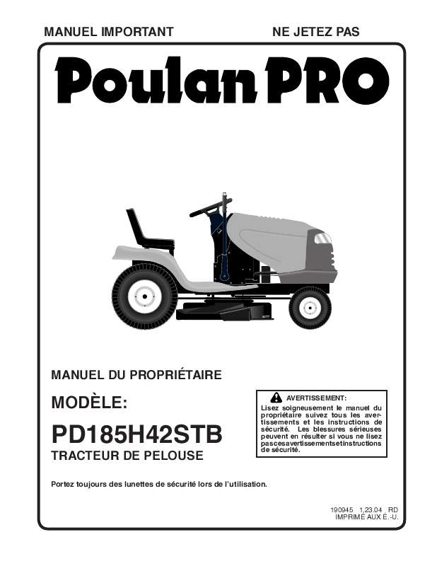 Guide utilisation  POULAN PD185H42STB  de la marque POULAN