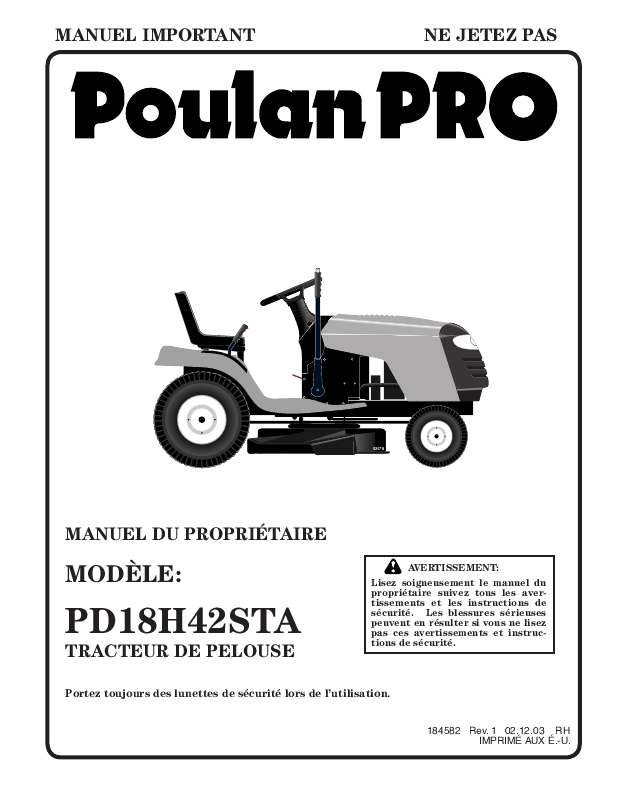 Guide utilisation  POULAN PD18H42STA  de la marque POULAN