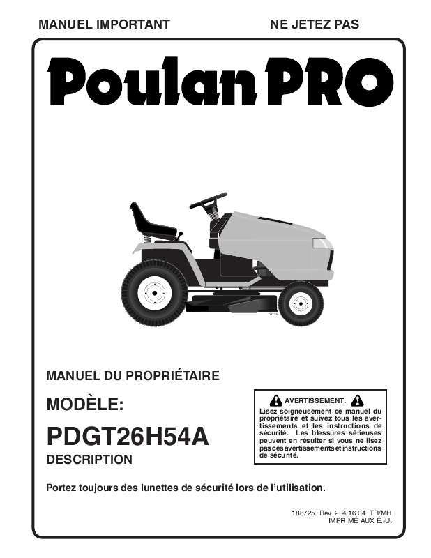 Guide utilisation  POULAN PDGT26H54A  de la marque POULAN