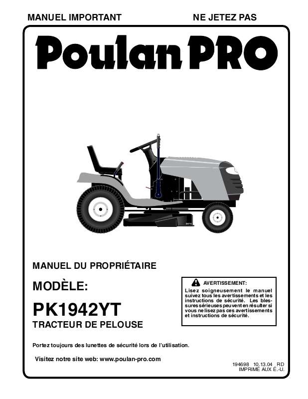 Guide utilisation  POULAN PK1942YT  de la marque POULAN