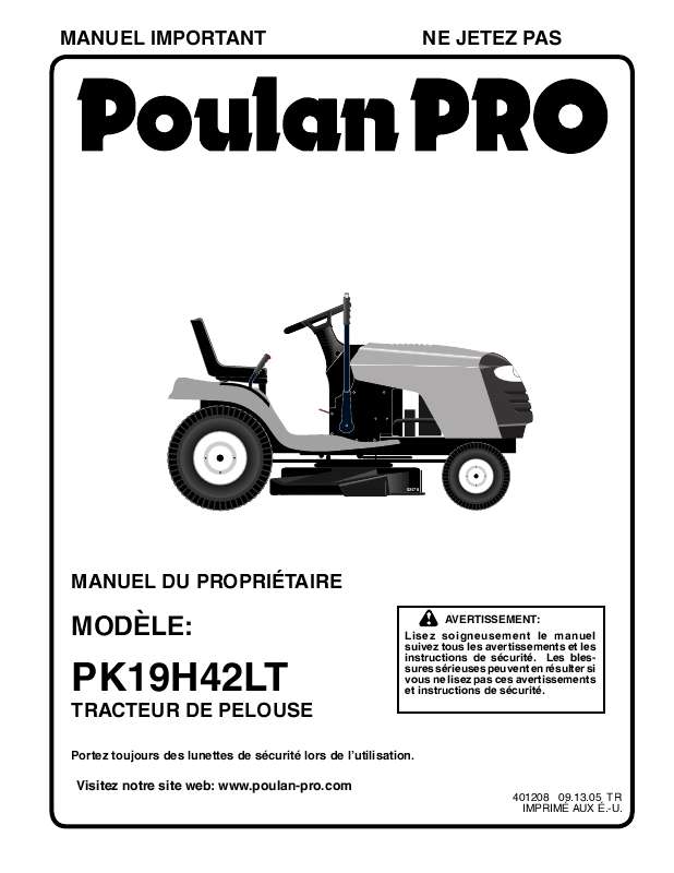 Guide utilisation  POULAN PK19H42LT  de la marque POULAN