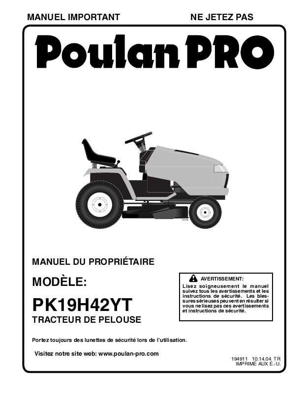 Guide utilisation  POULAN PK19H42YT  de la marque POULAN