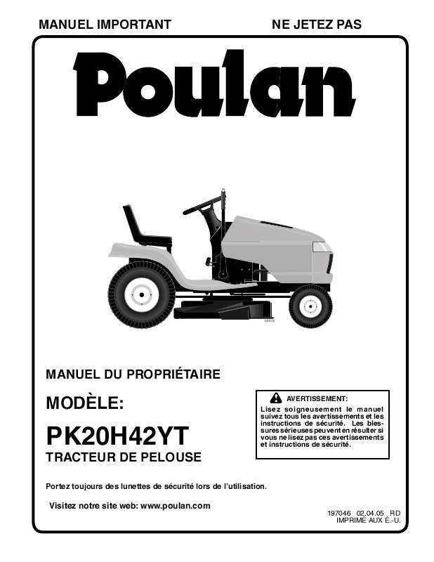 Guide utilisation  POULAN PK20H42YT  de la marque POULAN
