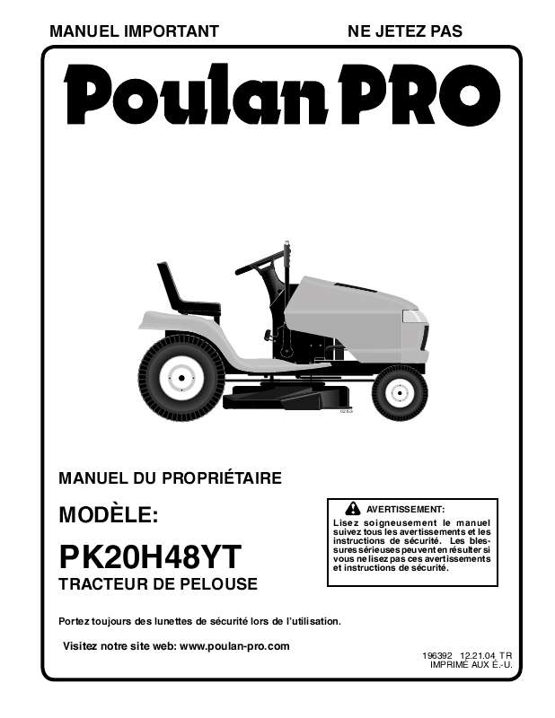 Guide utilisation  POULAN PK20H48YT  de la marque POULAN