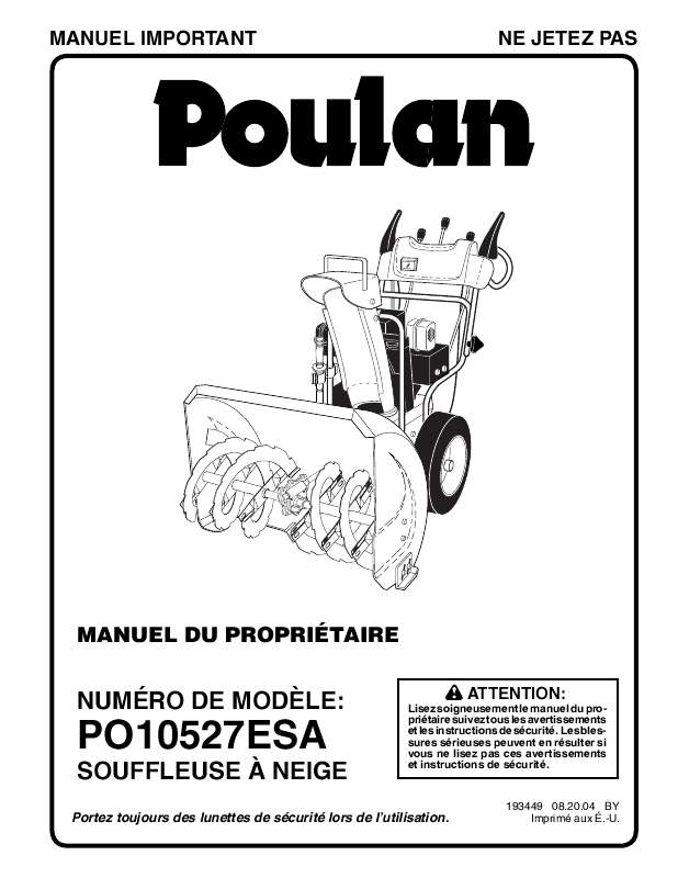 Guide utilisation  POULAN PO10527ESA  de la marque POULAN