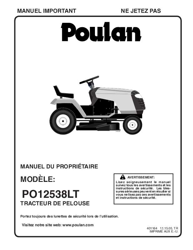 Guide utilisation  POULAN PO12538LT  de la marque POULAN