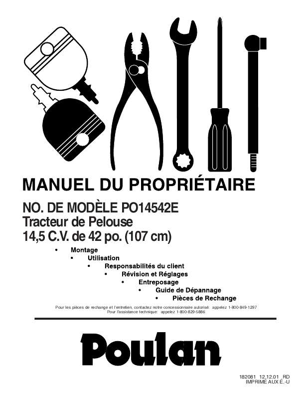 Guide utilisation  POULAN PO14542E  de la marque POULAN