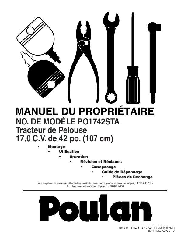 Guide utilisation  POULAN PO1742STA  de la marque POULAN