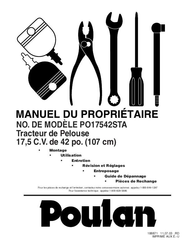 Guide utilisation  POULAN PO17542STA  de la marque POULAN