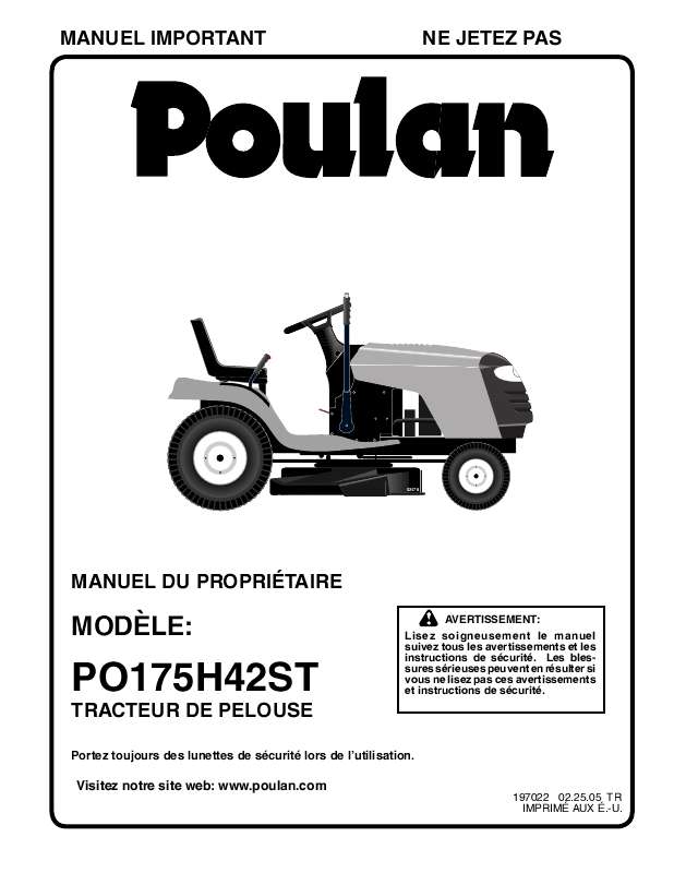 Guide utilisation  POULAN PO175H42ST  de la marque POULAN