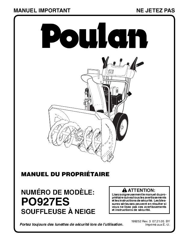 Guide utilisation  POULAN PO927ES  de la marque POULAN