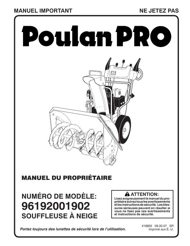 Guide utilisation  POULAN PRO 96192001902  de la marque POULAN