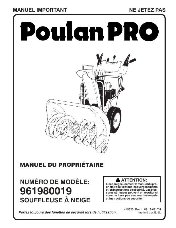 Guide utilisation  POULAN PRO 961980019  de la marque POULAN