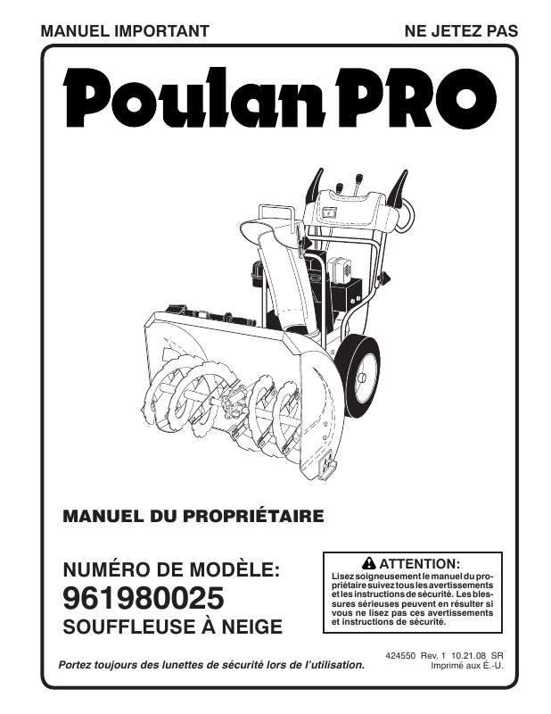 Guide utilisation  POULAN PRO 961980025  de la marque POULAN