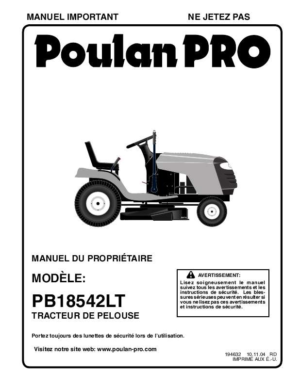Guide utilisation  POULAN PRO PB18542LT  de la marque POULAN