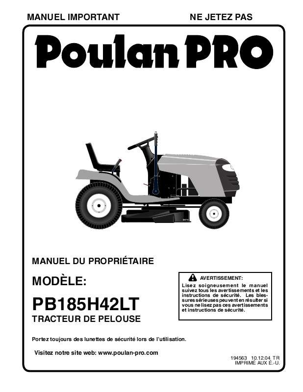 Guide utilisation  POULAN PRO PB185H42LT  de la marque POULAN