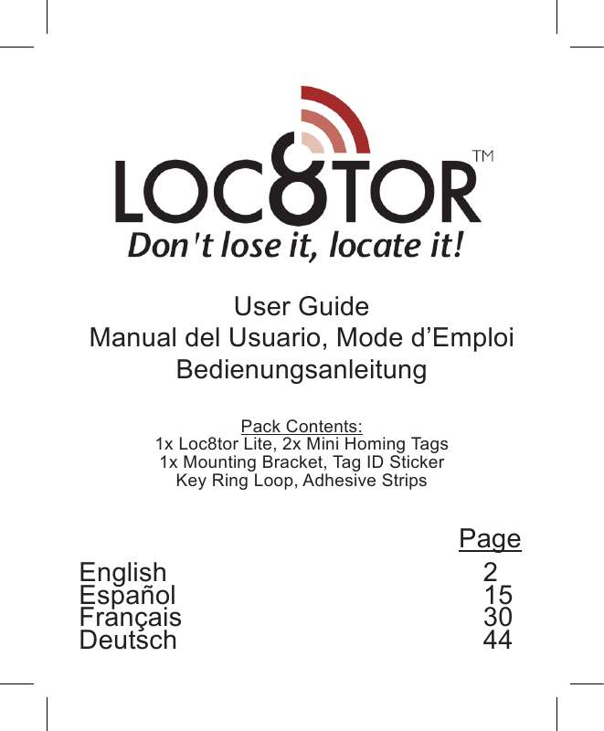 Guide utilisation  LOC8TOR LOC8TOR LITE  de la marque LOC8TOR