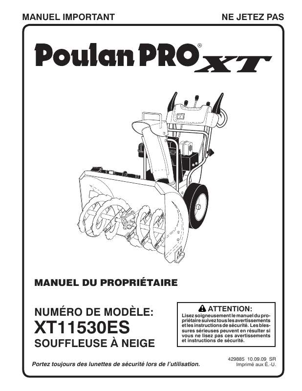 Guide utilisation  POULAN PRO XT XT11530ES  de la marque POULAN