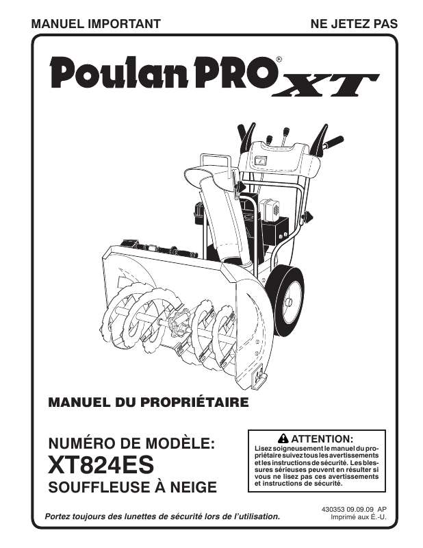 Guide utilisation  POULAN PRO XT XT824ES  de la marque POULAN