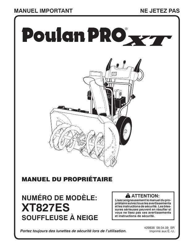 Guide utilisation  POULAN PRO XT827ES  de la marque POULAN