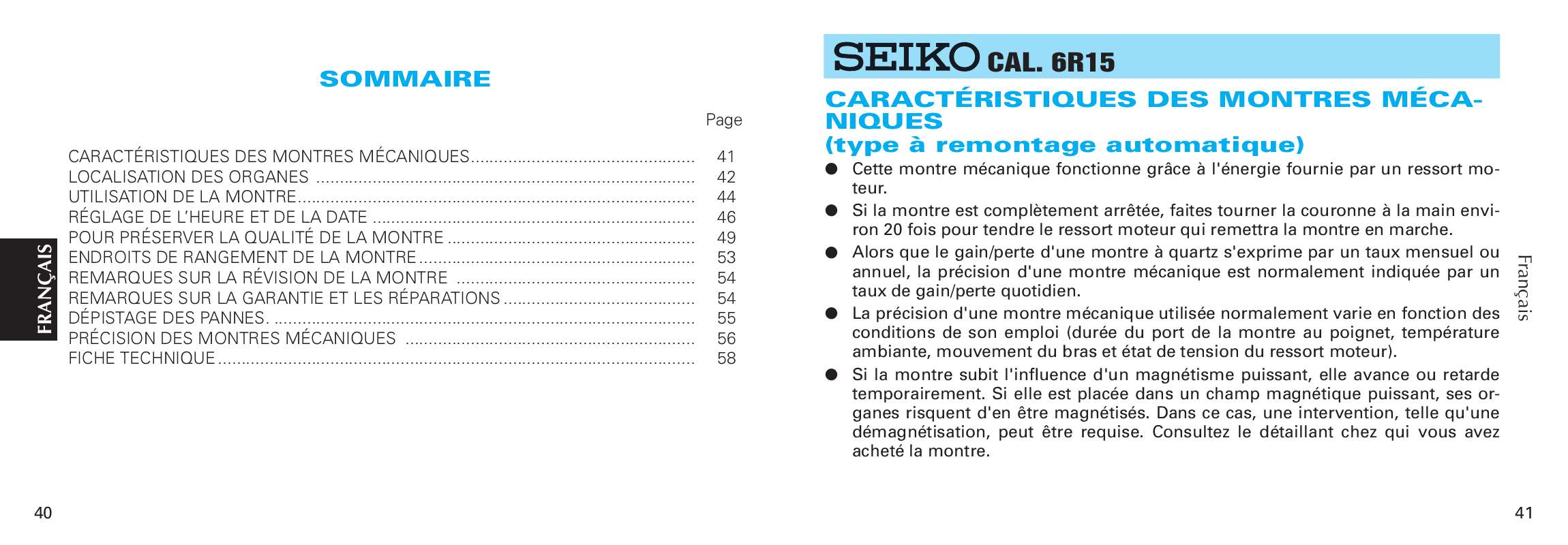 Guide utilisation  SEIKO 6R15 AUTOMATIC  de la marque SEIKO