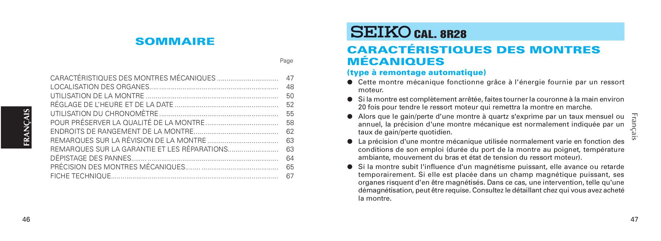 Guide utilisation  SEIKO 8R28 AUTOMATIC CHRONOGRAPH  de la marque SEIKO