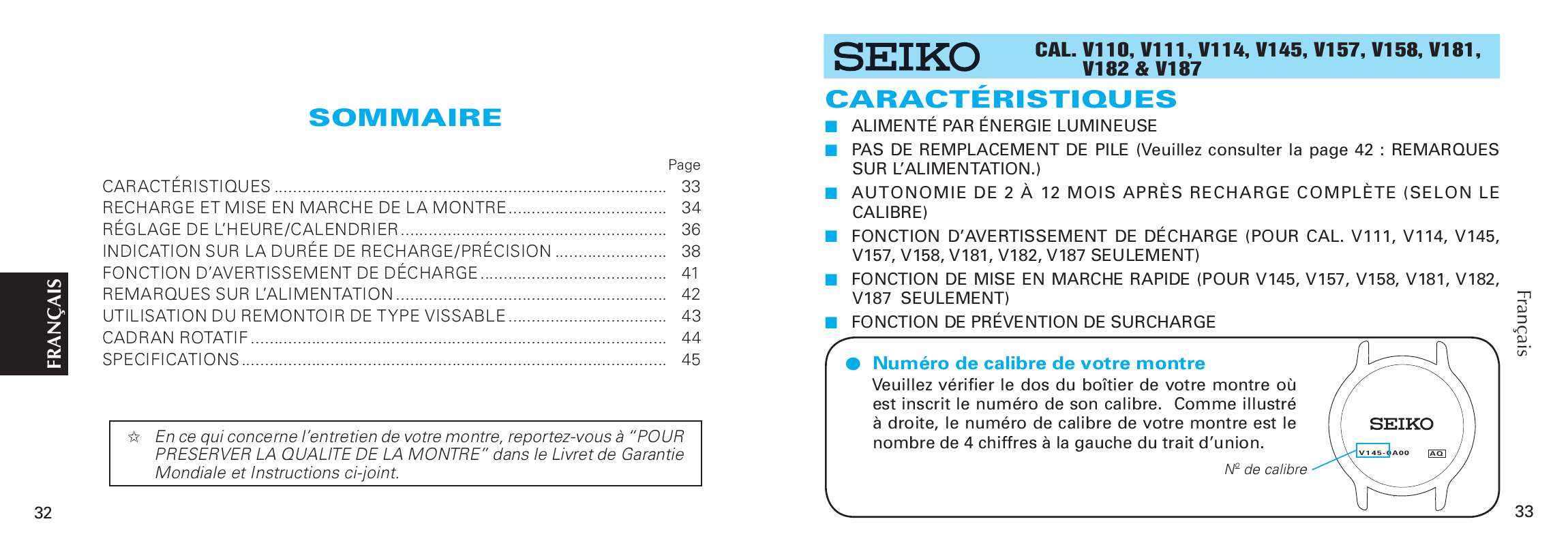 Guide utilisation  SEIKO V110  de la marque SEIKO