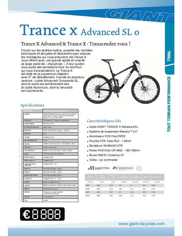 Guide utilisation  GIANT TRANCE X ADVANCED SL 0  de la marque GIANT