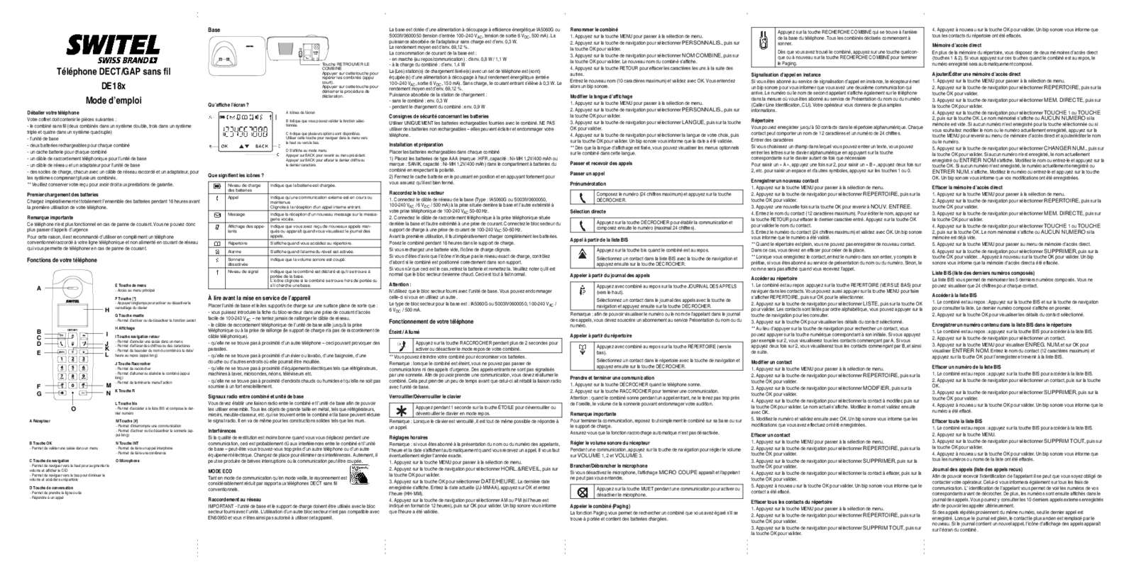 Guide utilisation SWITEL DE 182 ARROW  de la marque SWITEL