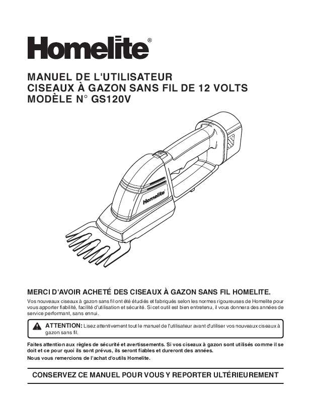 Guide utilisation HOMELITE GS120V  de la marque HOMELITE