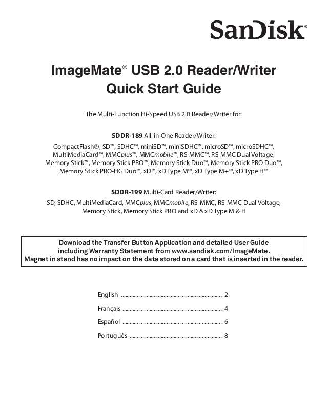 Guide utilisation  SANDISK ImageMate USB 2.0 Reader-Writer  de la marque SANDISK
