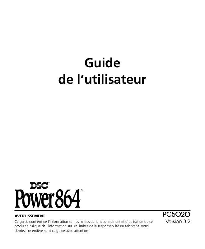 Guide utilisation  DSC POWER864  de la marque DSC