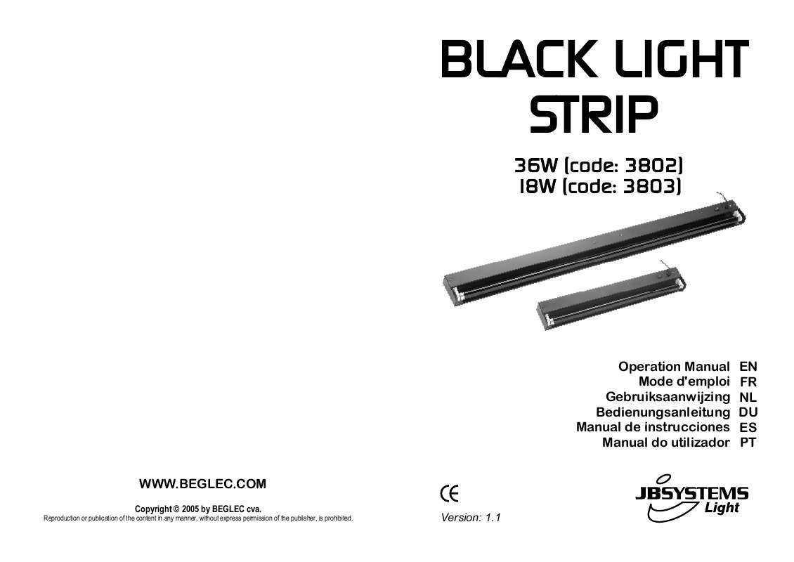 Guide utilisation  JBSYSTEMS BLACK LIGHT STRIP  de la marque JBSYSTEMS